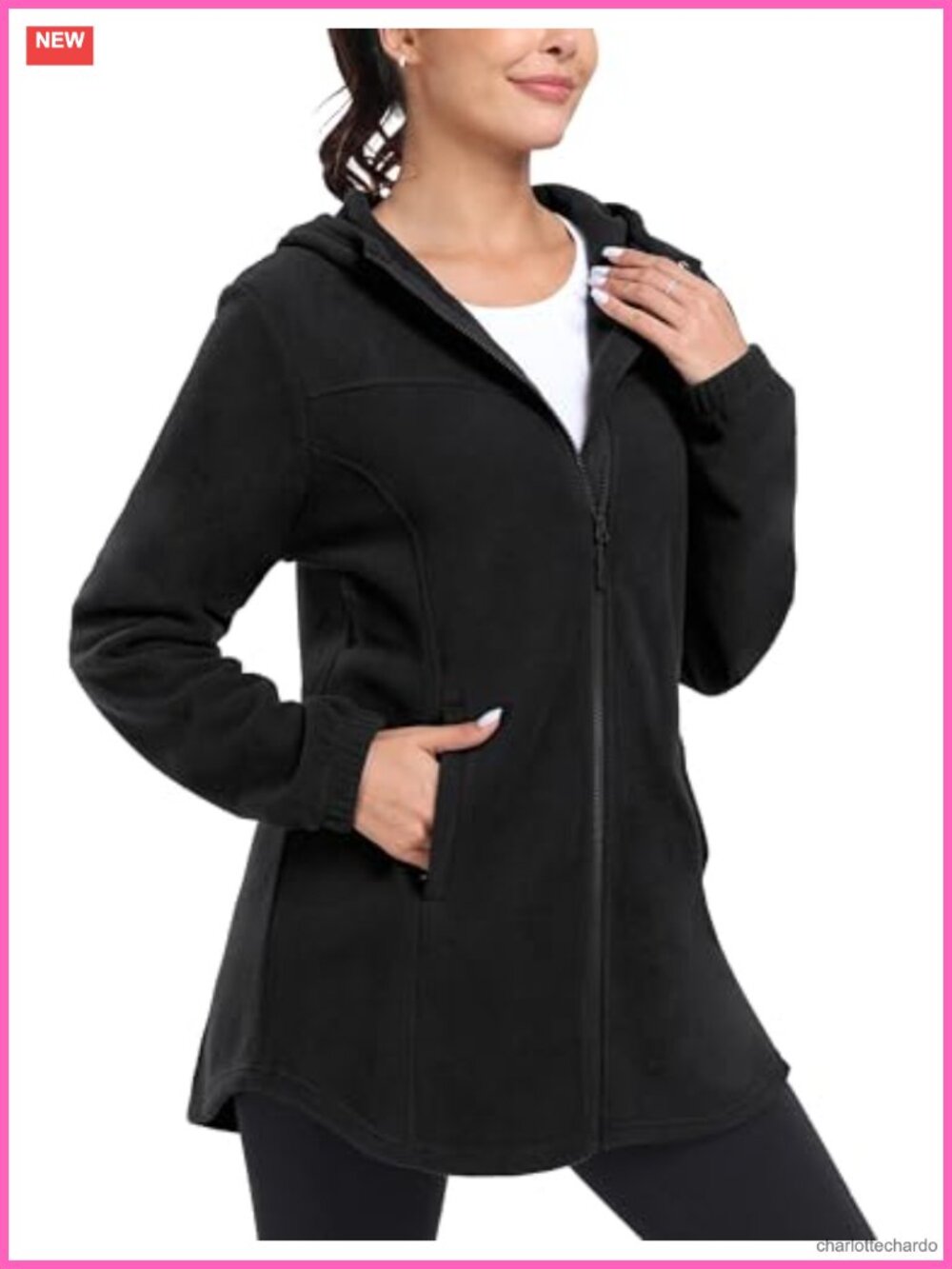 Women's Long Fleece Zip Up Hoodie Full Zip Warm Polar Fleece Jacket Coat with